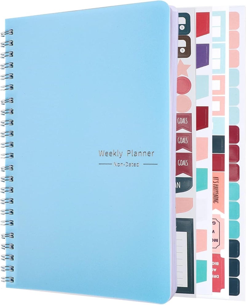 Thboxes Undated Weekly Planner with Habit Tracker  52 Weeks To Do List Notebook A5 Weekly Goal Planner with Spiral Binding & Stickers Home Work School Supplies for Women Girls 8.2"" x 5.7"" - Blue - Image 1